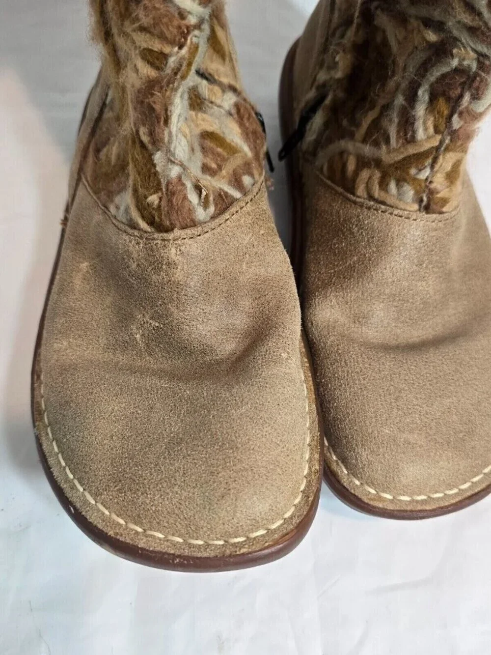 El Naturalista Yarn Mid Calf Boots Women Size 6.5 Leather Suede Zip Brown Boho